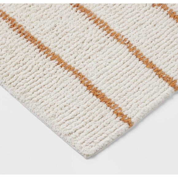 Threshold Bath Rug Modern Tufted Cream/Yellow Stripe 100% Cotton 20”x 30” NEW - Picture 2 of 11